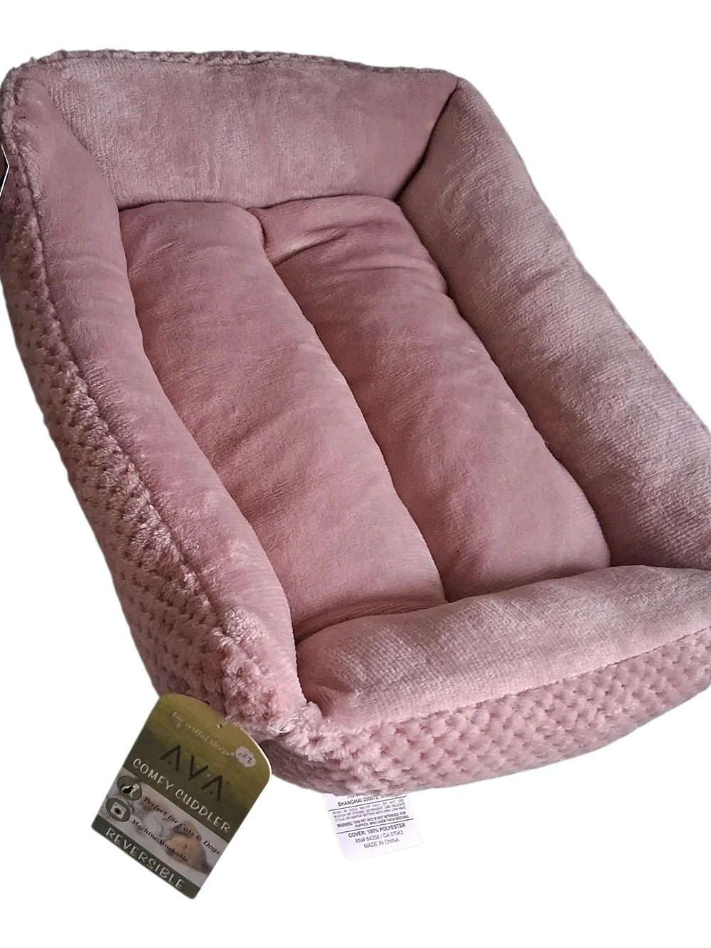 Luxury Plush Reversible Pet Bed in Blush Pink and Beige